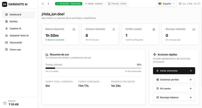 Darknote.ai Dashboard Preview